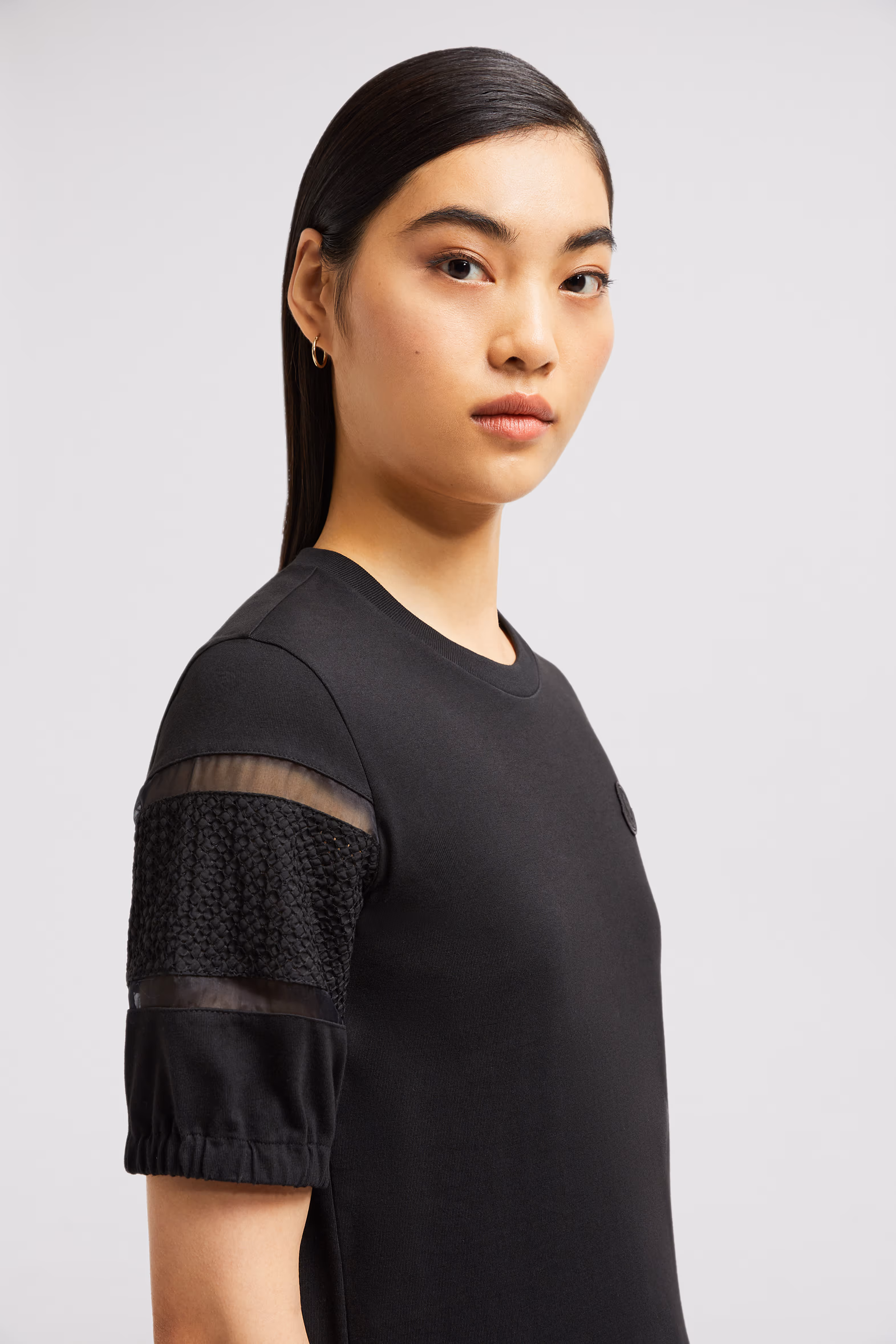 Silk Trim Cotton T-Shirt Women Black Moncler 4
